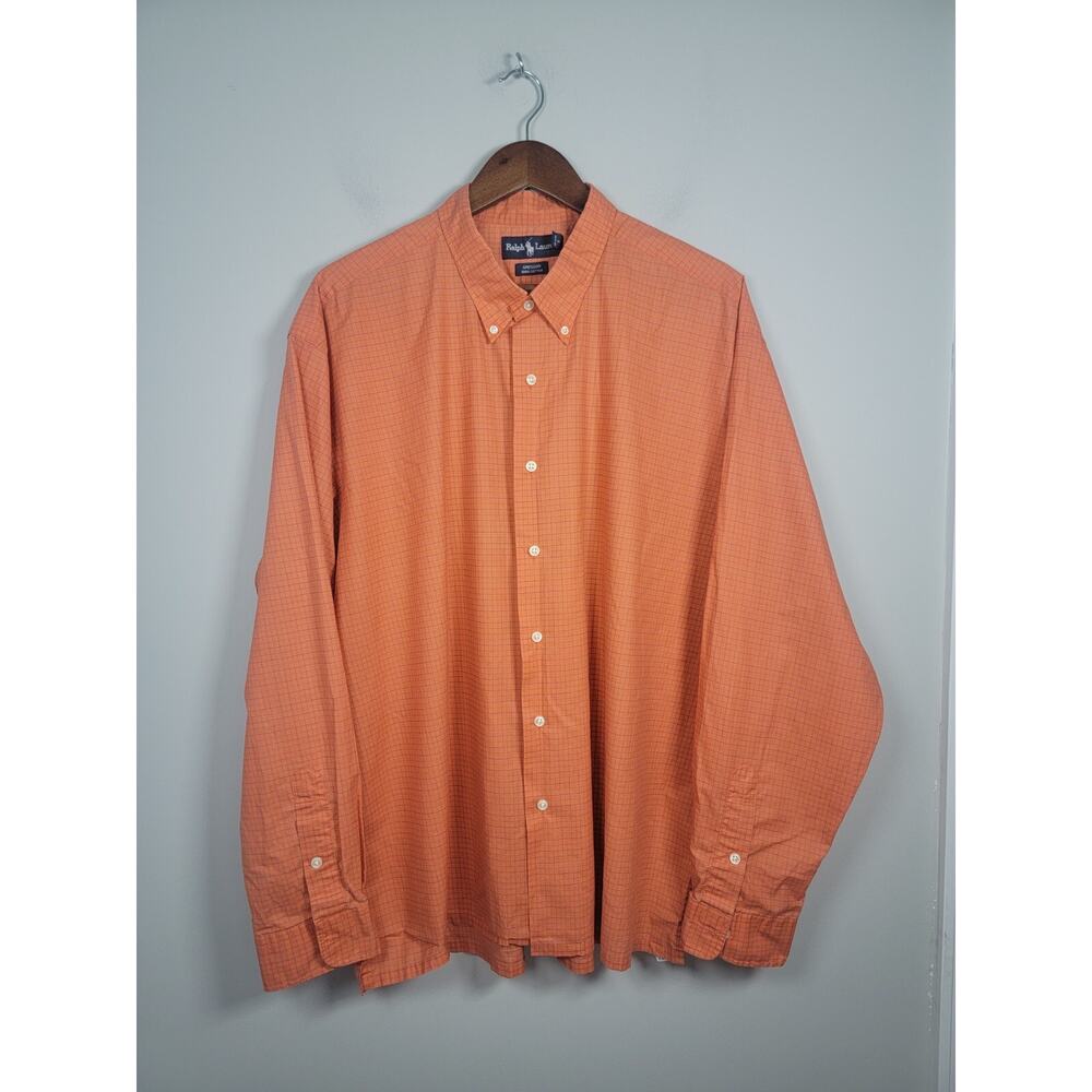 Ralph Lauren Mens XXL Greggor Check Plaid Shirt Button Down Long Sleeve Orange